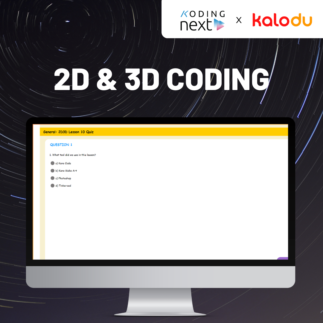 Koding Next 2D/3D coding programme for Children - Challenging Quizzes